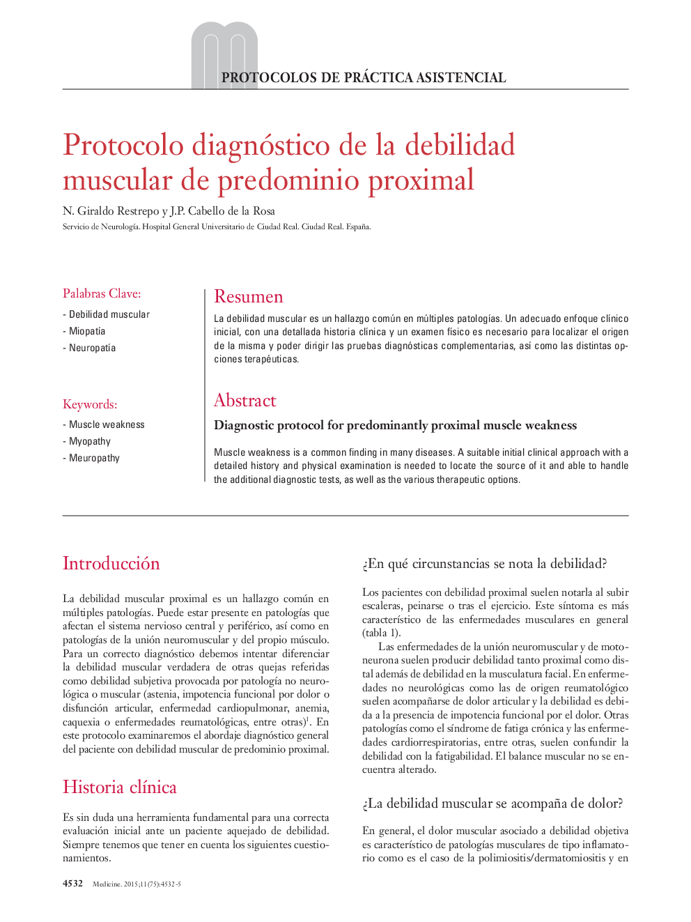 Protocolo diagnóstico de la debilidad muscular de predominio proximal