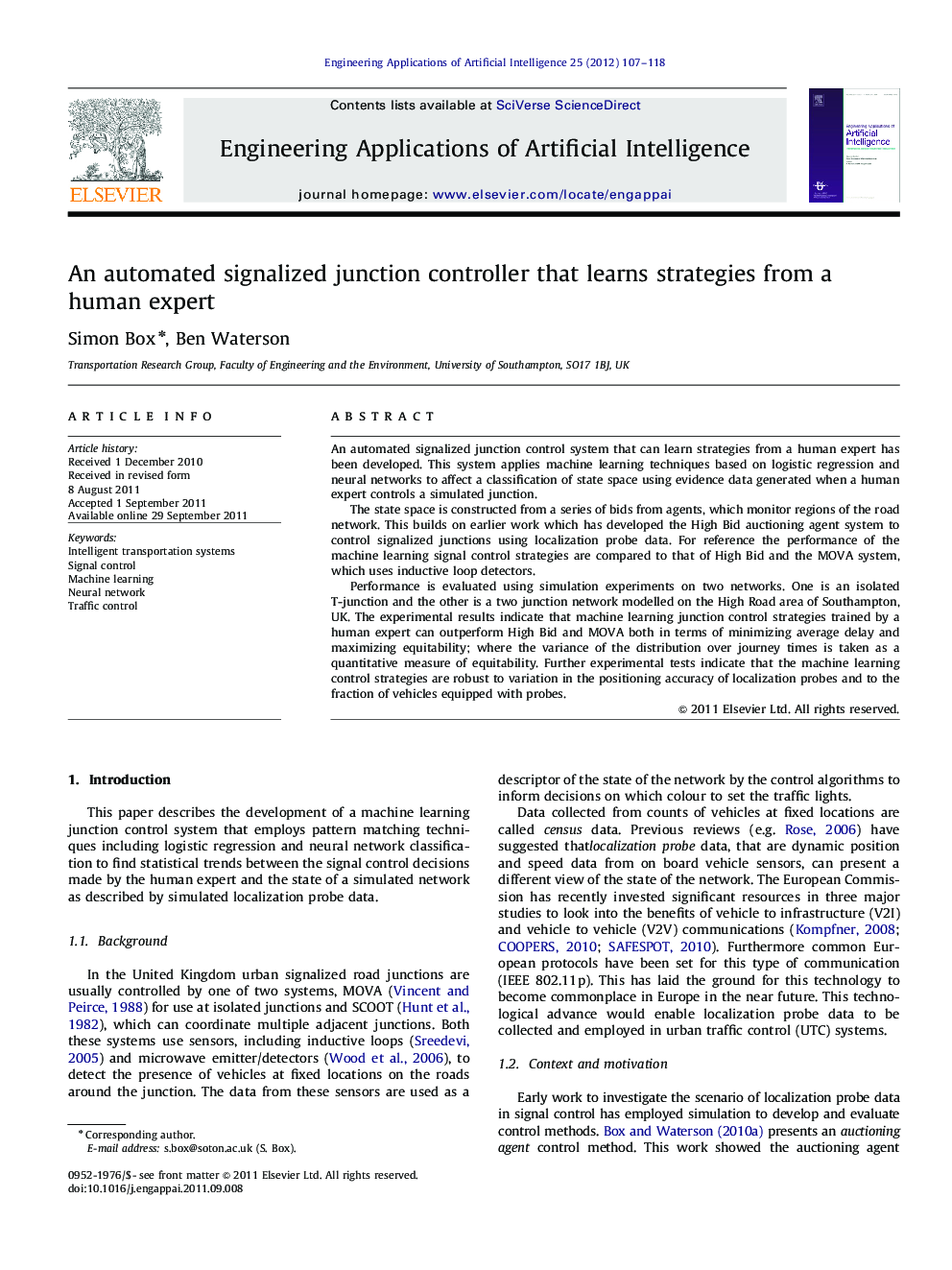 An automated signalized junction controller that learns strategies from a human expert