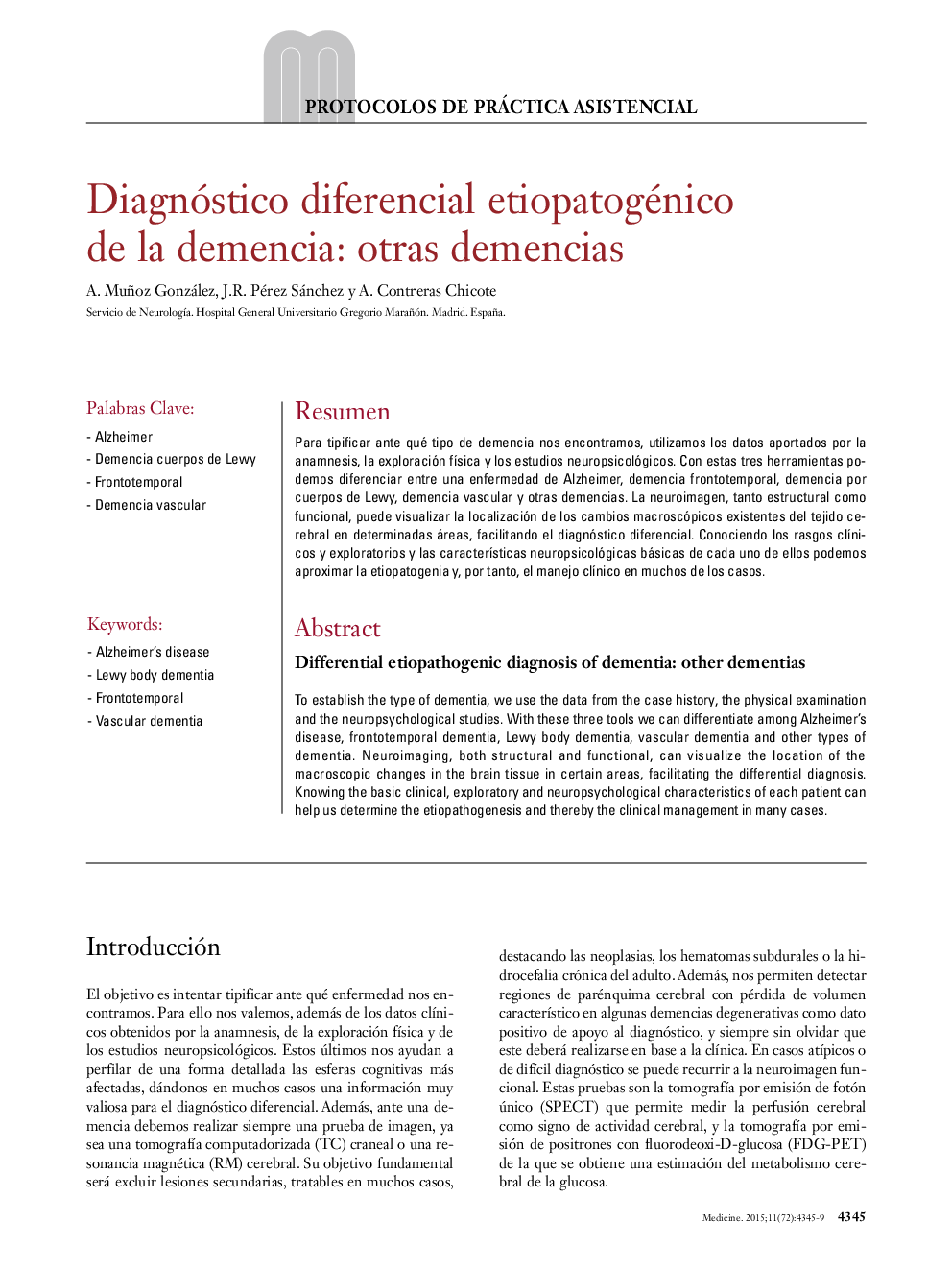 Diagnóstico diferencial etiopatogénico de la demencia: otras demencias