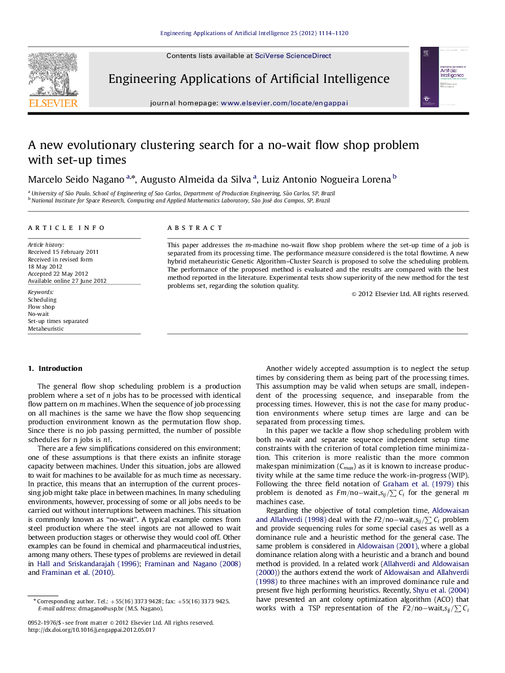 A new evolutionary clustering search for a no-wait flow shop problem with set-up times