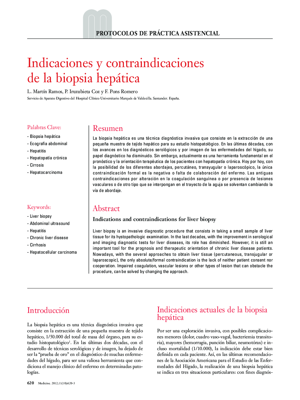 Indicaciones y contraindicaciones de la biopsia hepática