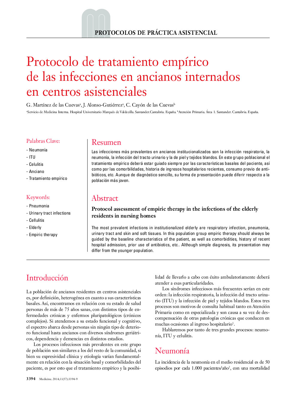 Protocolo de tratamiento empírico de las infecciones en ancianos internados en centros asistenciales