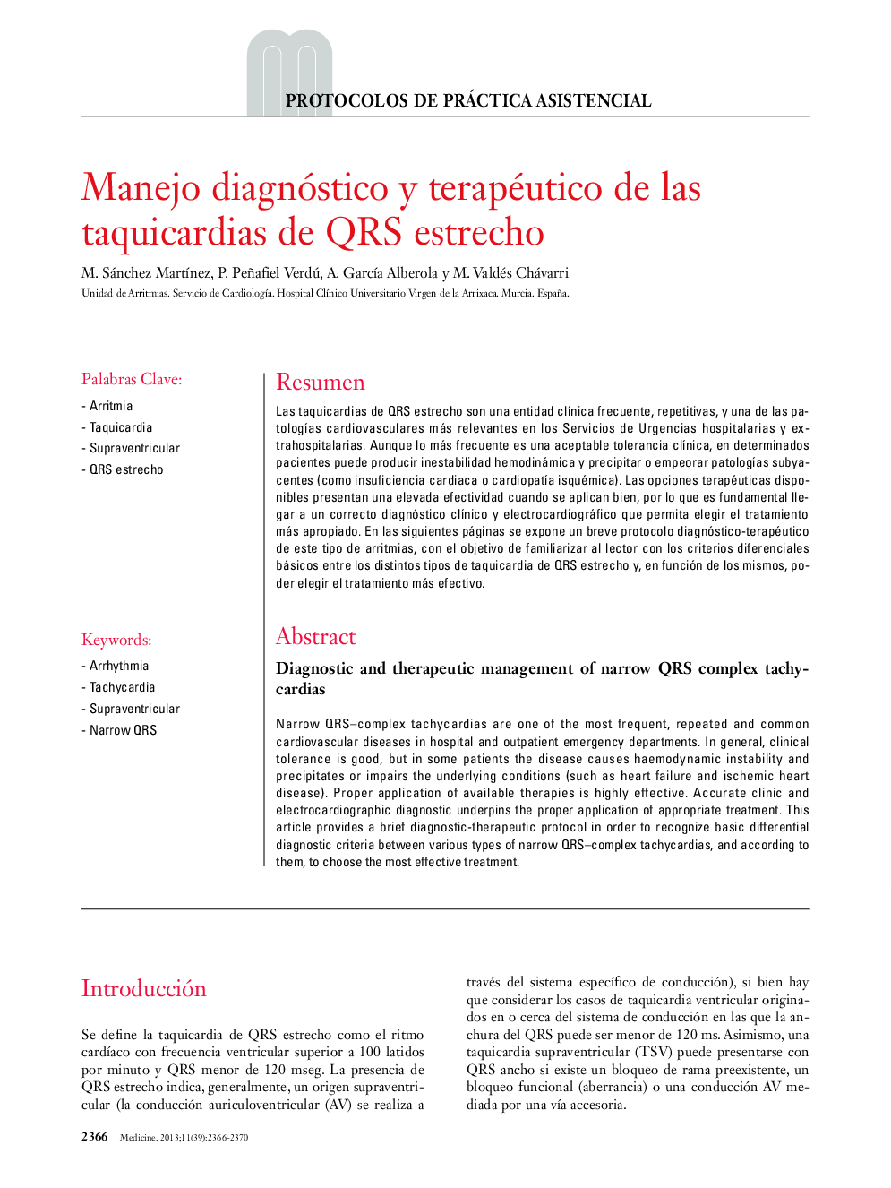 Manejo diagnóstico y terapéutico de las taquicardias de QRS estrecho