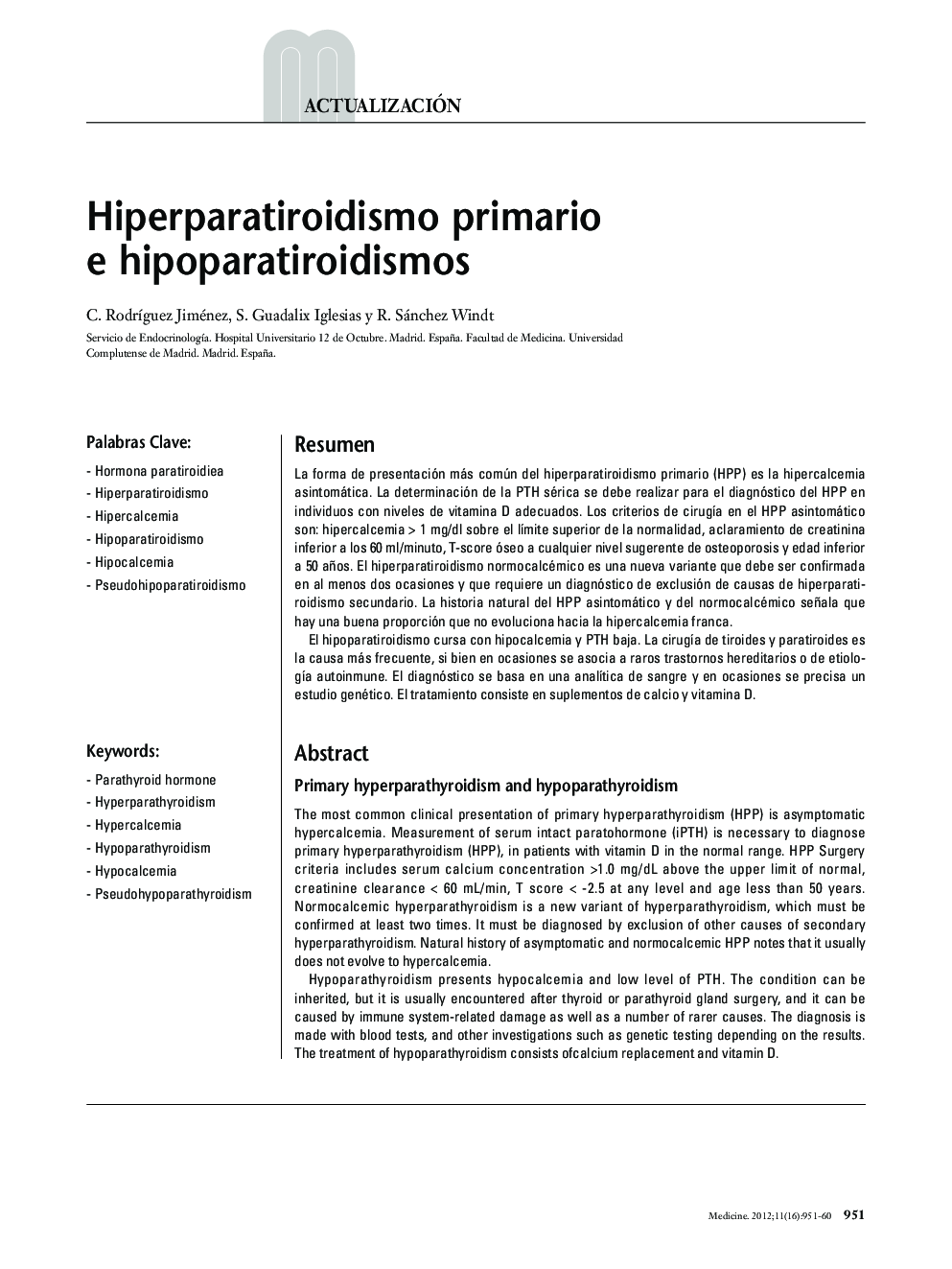 Hiperparatiroidismo primario e hipoparatiroidismos