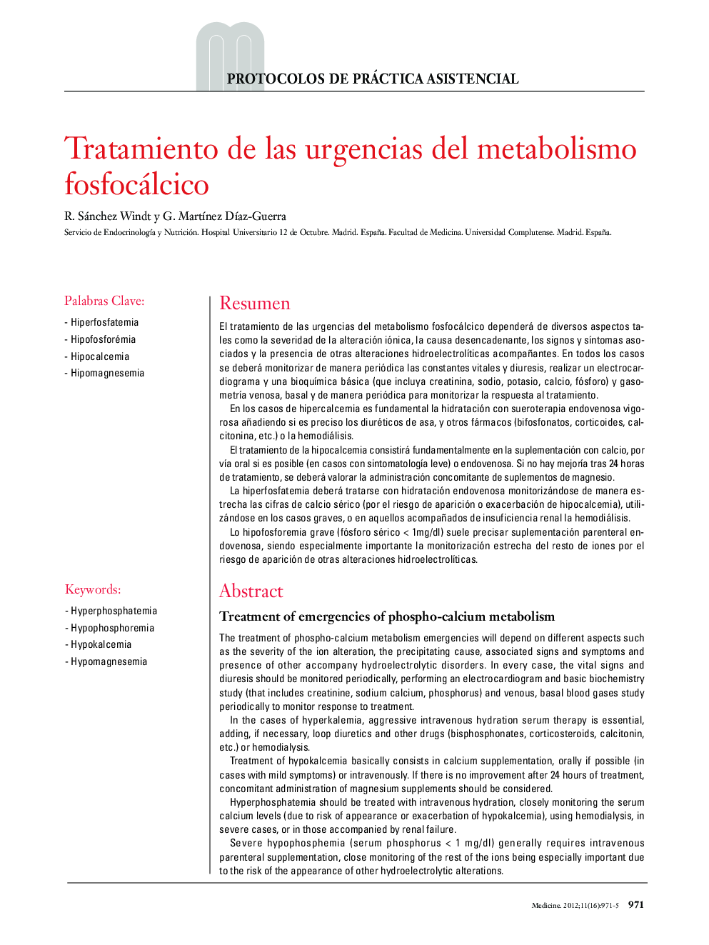 Tratamiento de las urgencias del metabolismo fosfocálcico