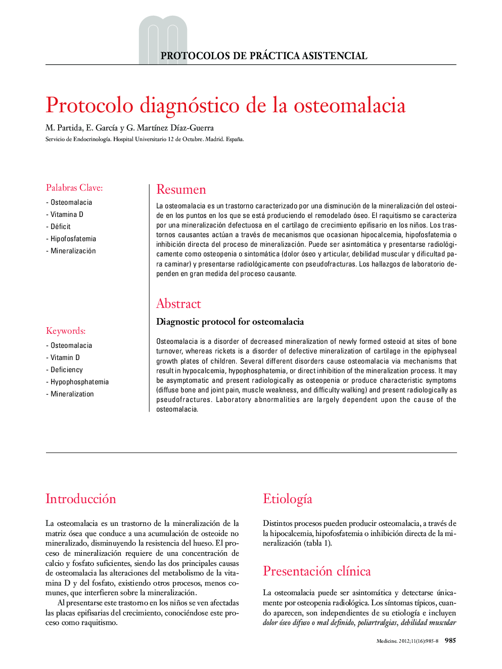 Protocolo diagnóstico de la osteomalacia