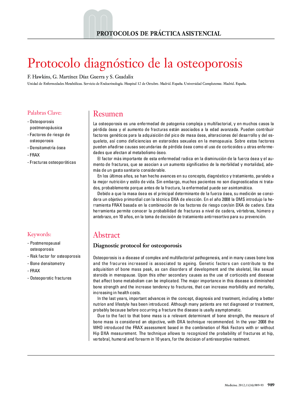 Protocolo diagnóstico de la osteoporosis