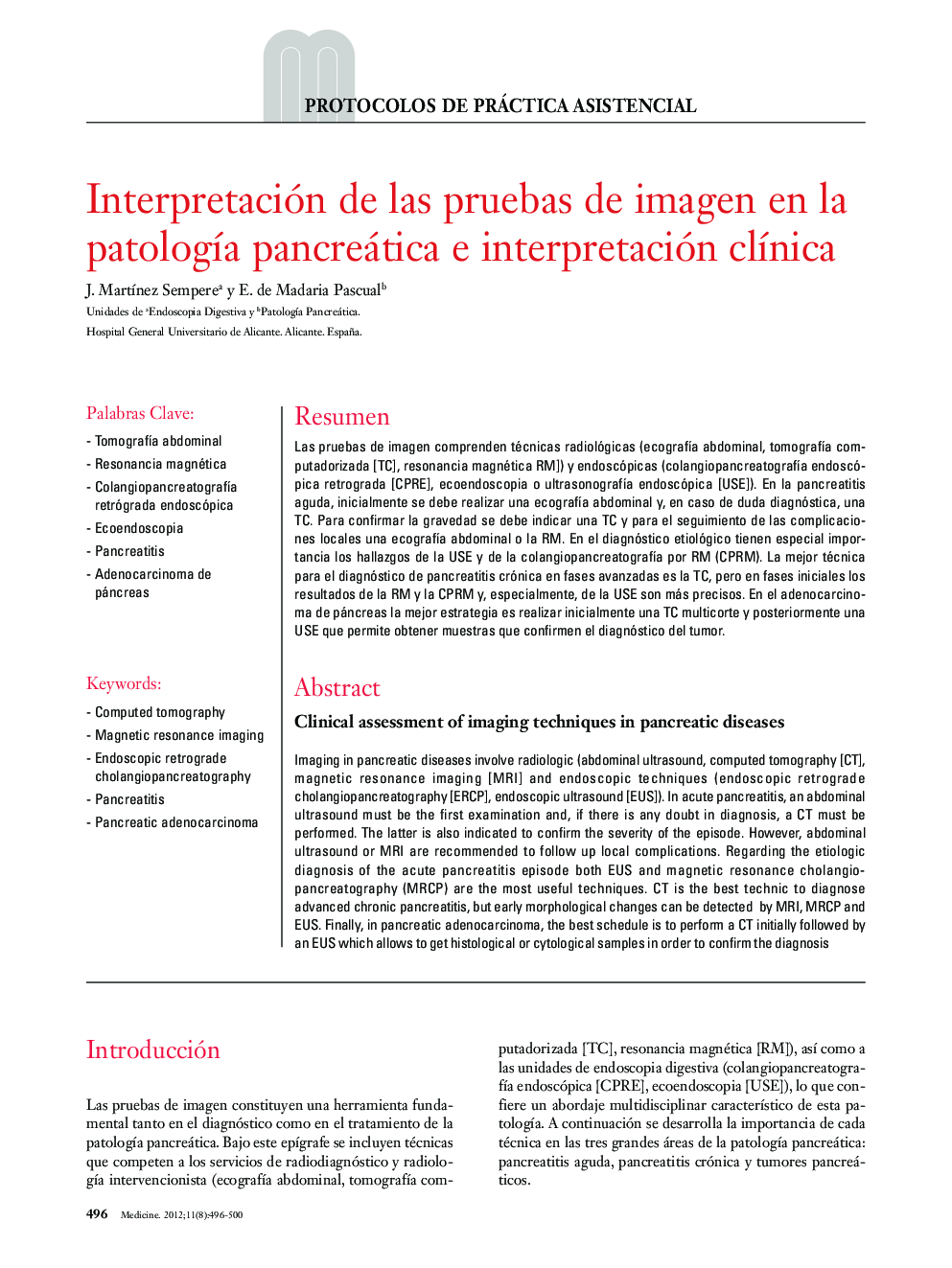 Interpretación de las pruebas de imagen en la patologÃ­a pancreática e interpretación clÃ­nica