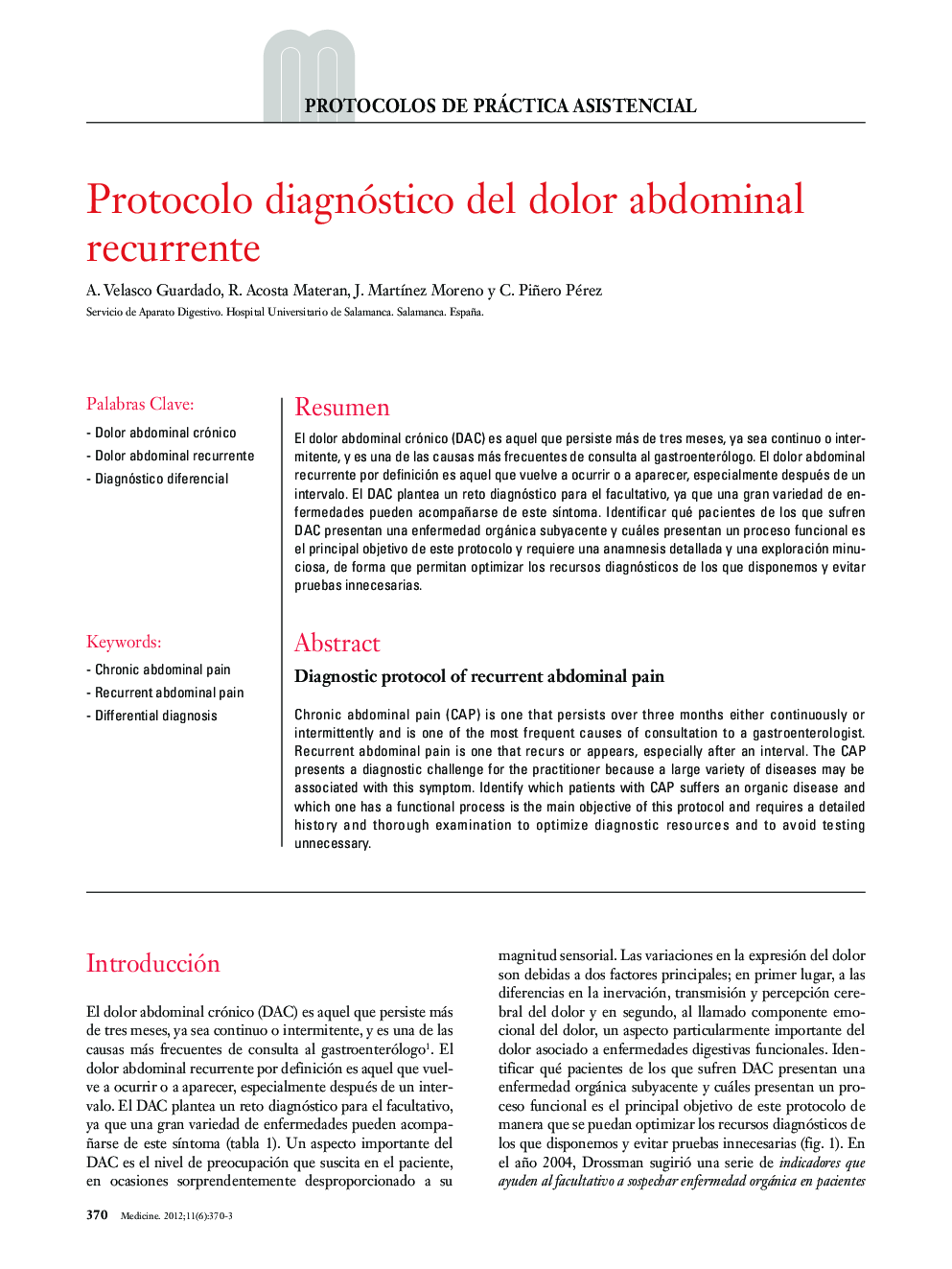 Protocolo diagnóstico del dolor abdominal recurrente