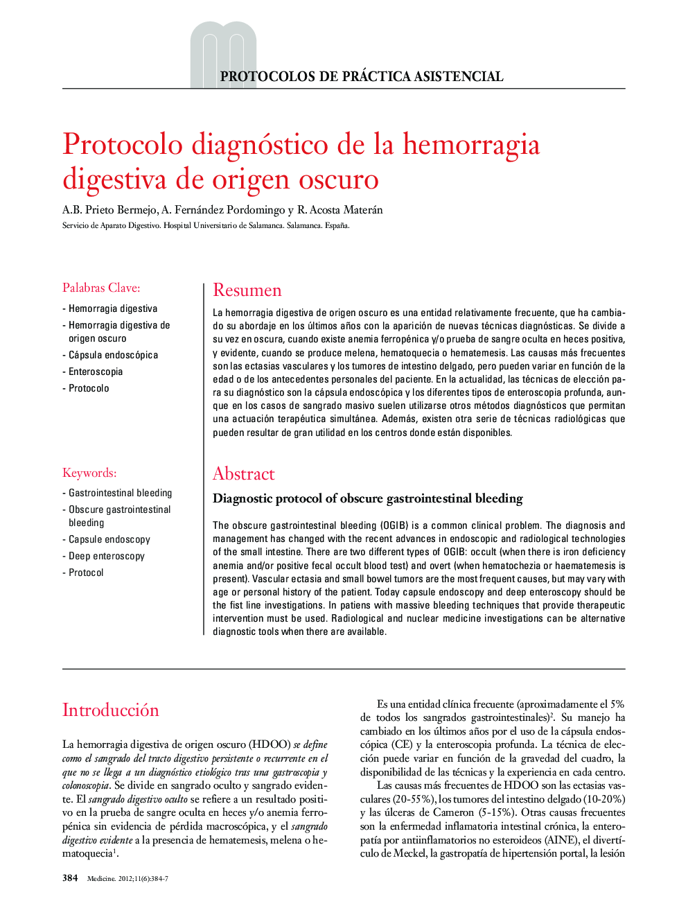 Protocolo diagnóstico de la hemorragia digestiva de origen oscuro