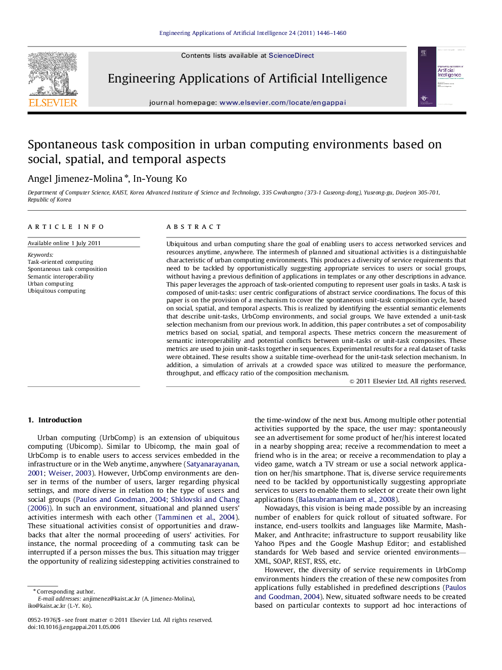 Spontaneous task composition in urban computing environments based on social, spatial, and temporal aspects