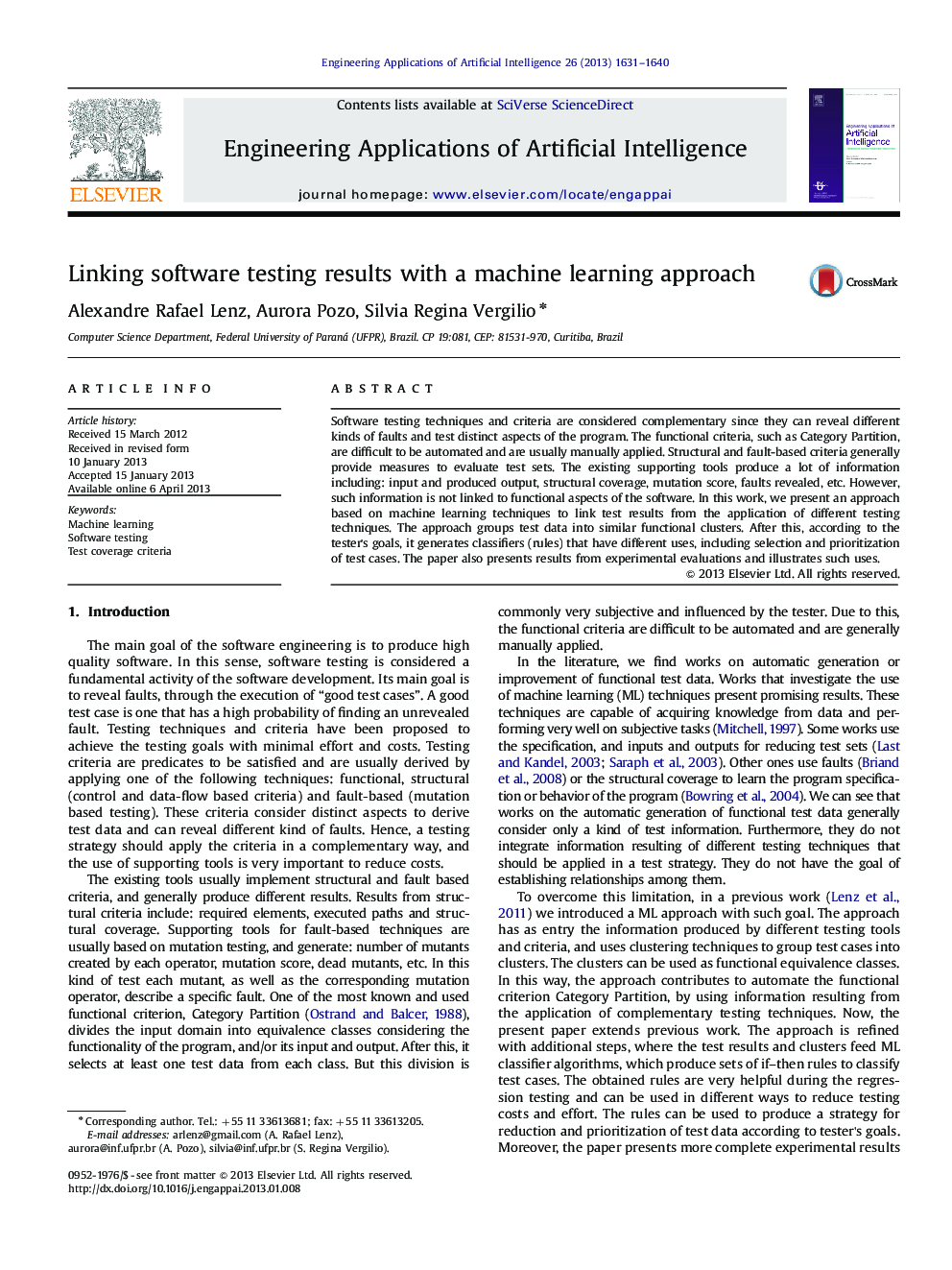 Linking software testing results with a machine learning approach