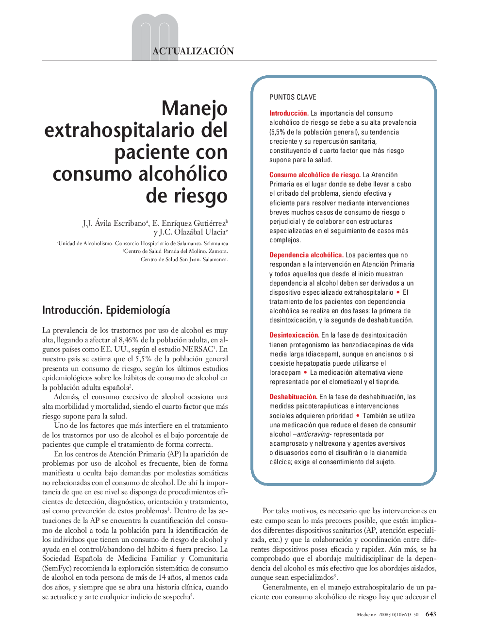 Manejo extrahospitalario del paciente con consumo alcohólico de riesgo