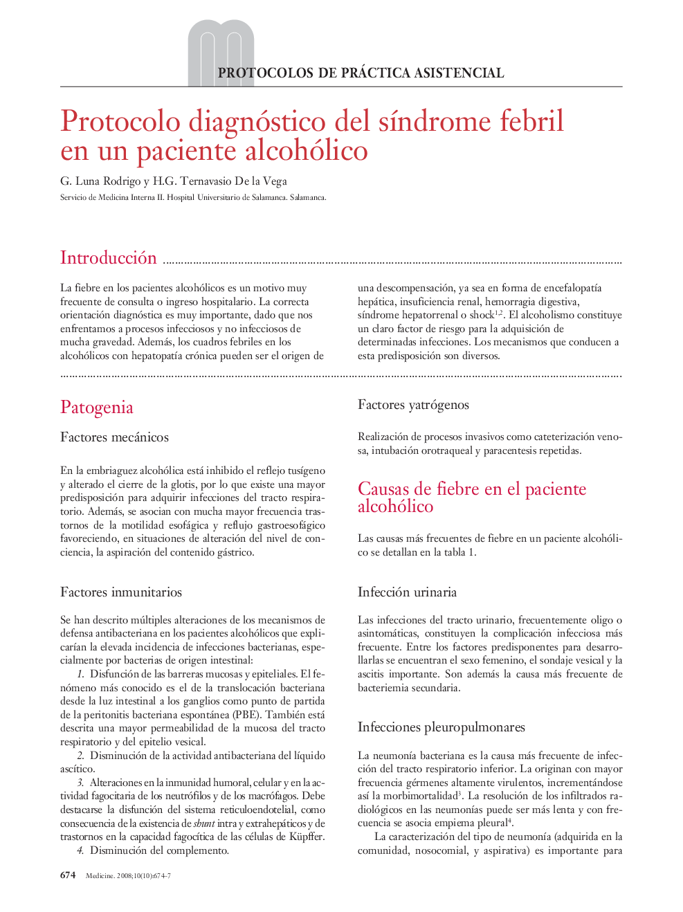 Protocolo diagnóstico del sÃ­ndrome febril en un paciente alcohólico