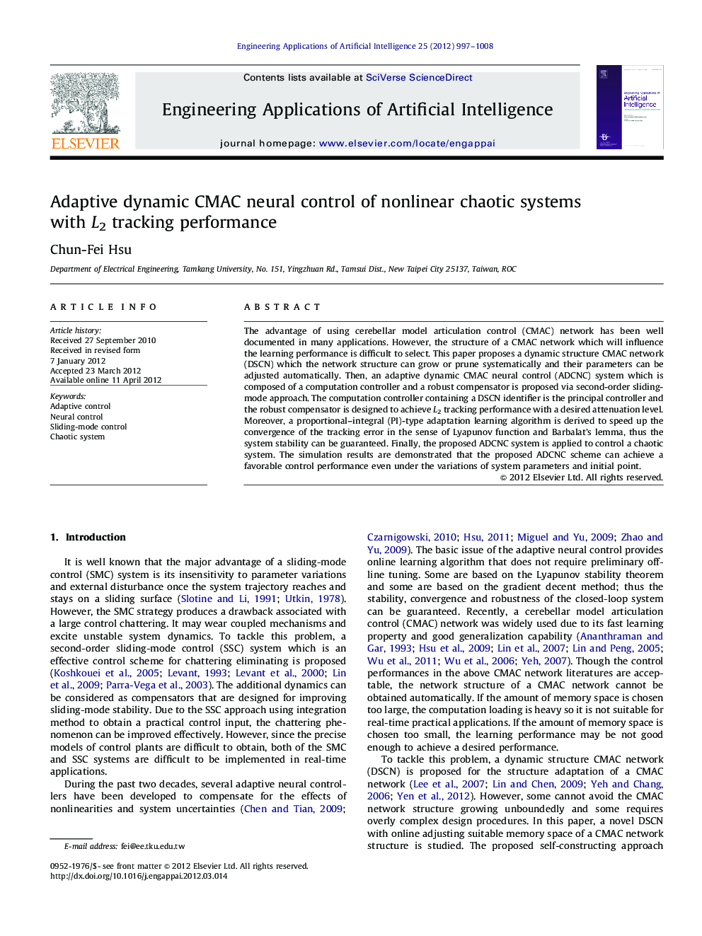 Adaptive dynamic CMAC neural control of nonlinear chaotic systems with L2 tracking performance