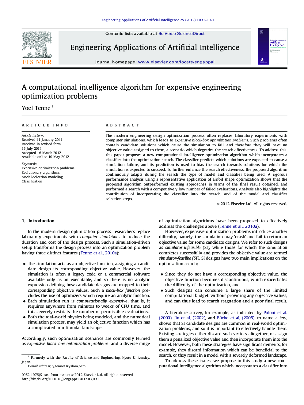 A computational intelligence algorithm for expensive engineering optimization problems