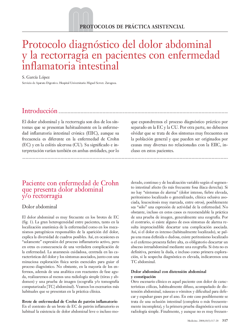 Protocolo diagnóstico del dolor abdominal y la rectorragia en pacientes con enfermedad inflamatoria intestinal