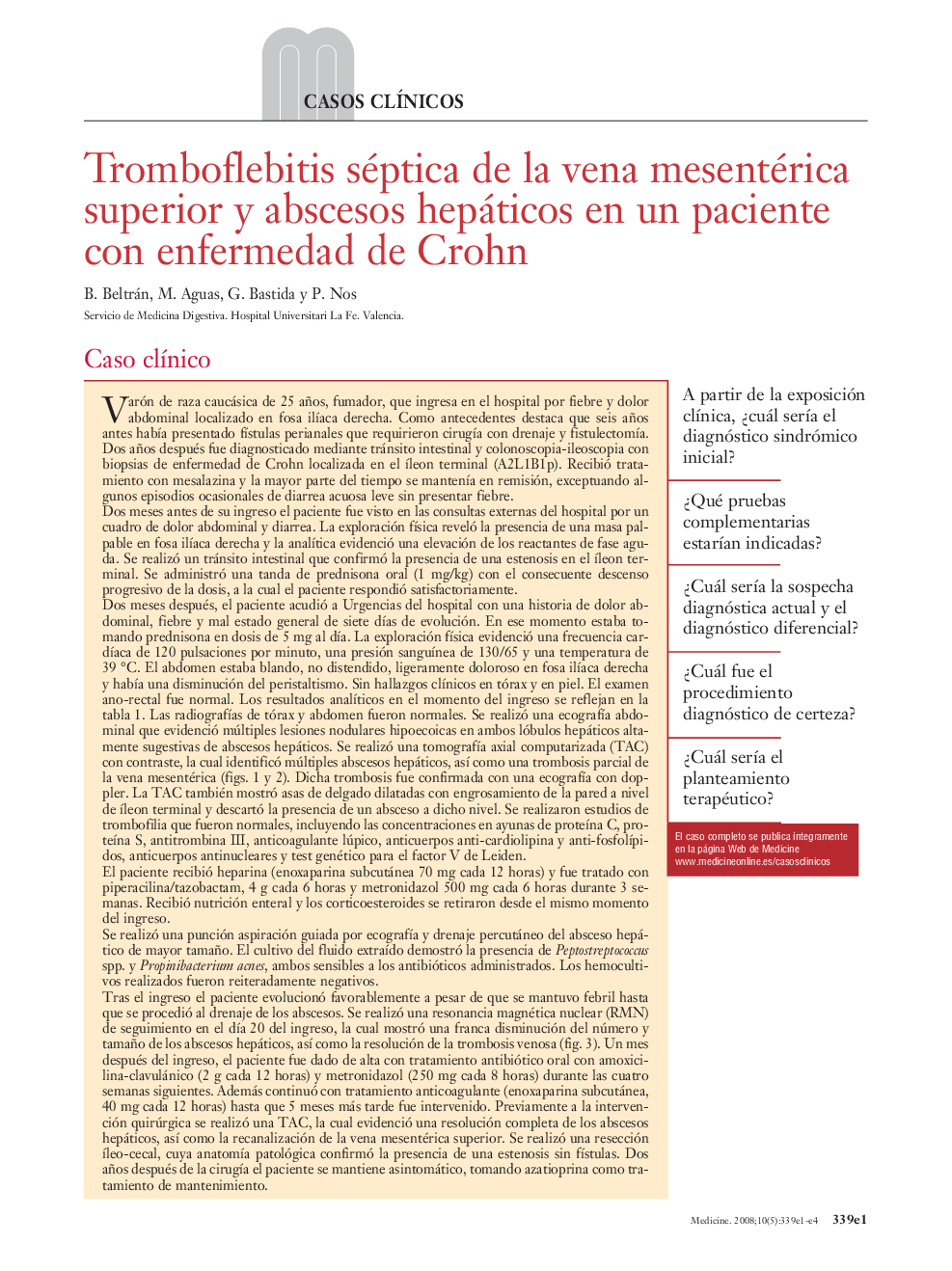 Tromboflebitis séptica de la vena mesentérica superior y abscesos hepáticos en un paciente con enfermedad de Crohn