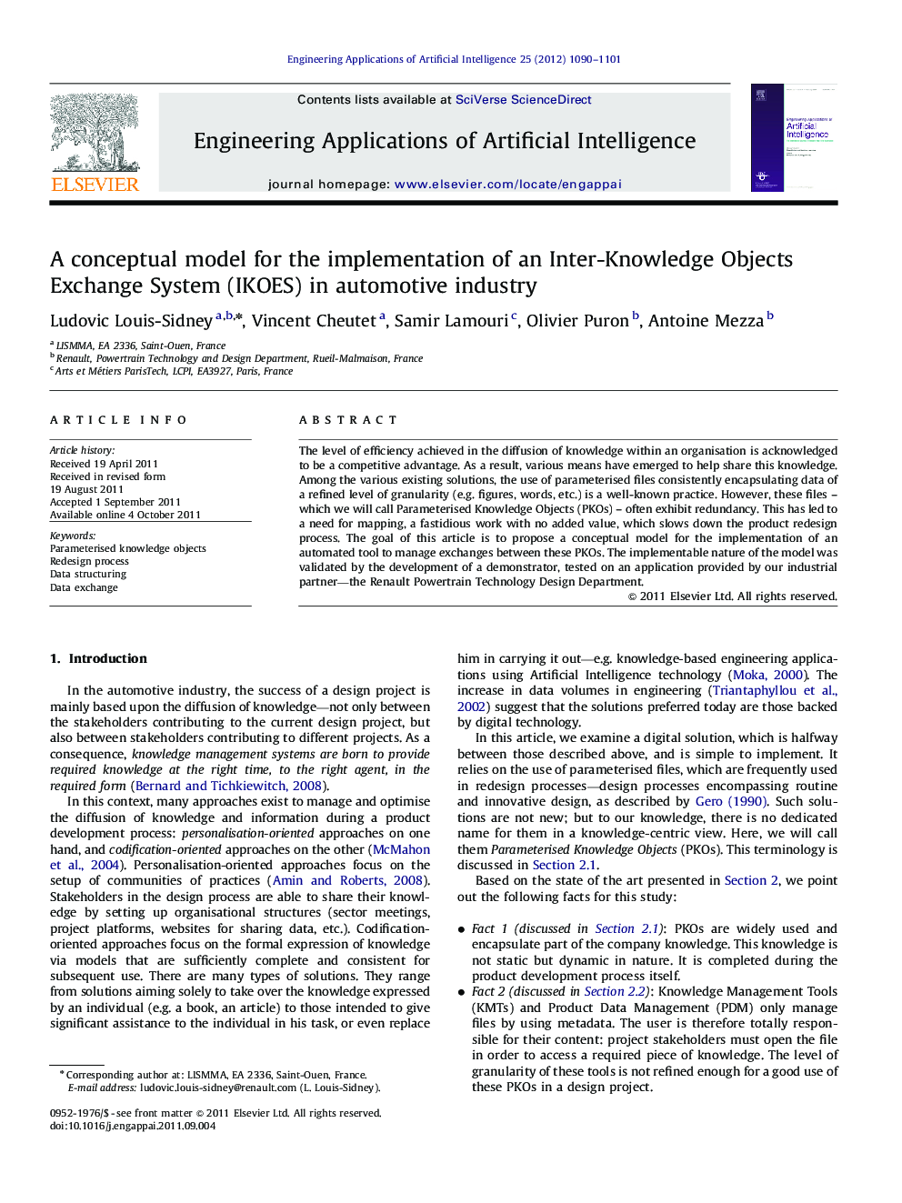 A conceptual model for the implementation of an Inter-Knowledge Objects Exchange System (IKOES) in automotive industry