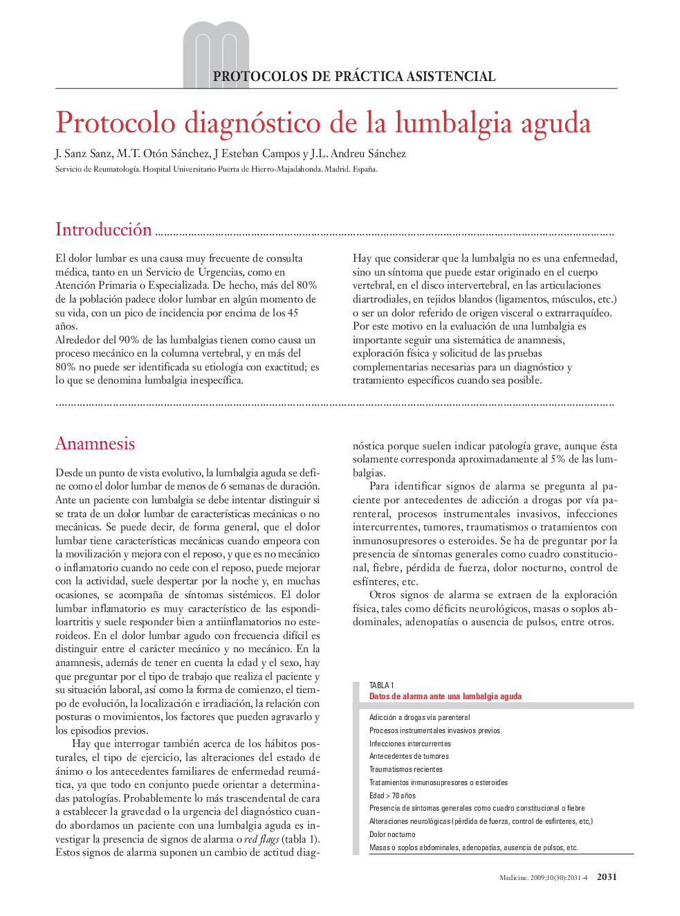 Protocolo diagnóstico de la lumbalgia aguda