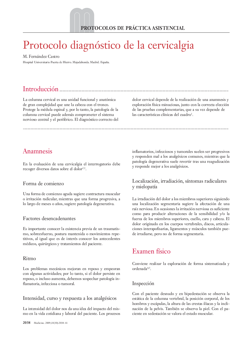 Protocolo diagnóstico de la cervicalgia
