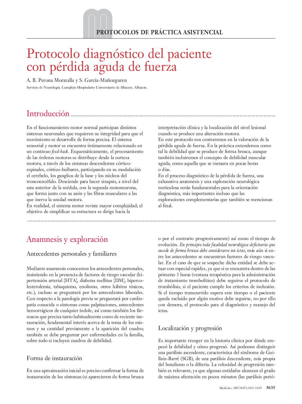 Protocolo diagnóstico del paciente con pérdida aguda de fuerza