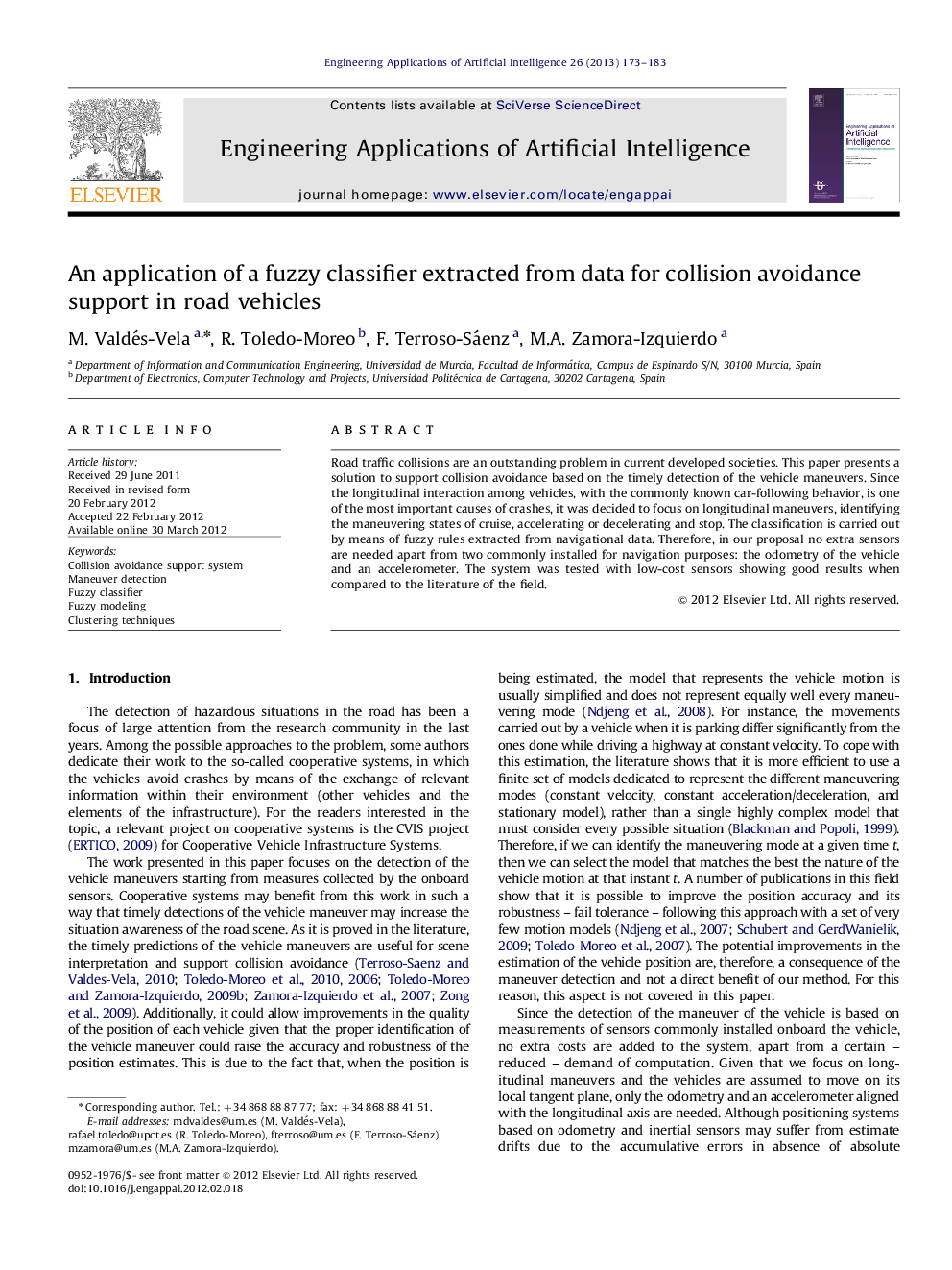 An application of a fuzzy classifier extracted from data for collision avoidance support in road vehicles