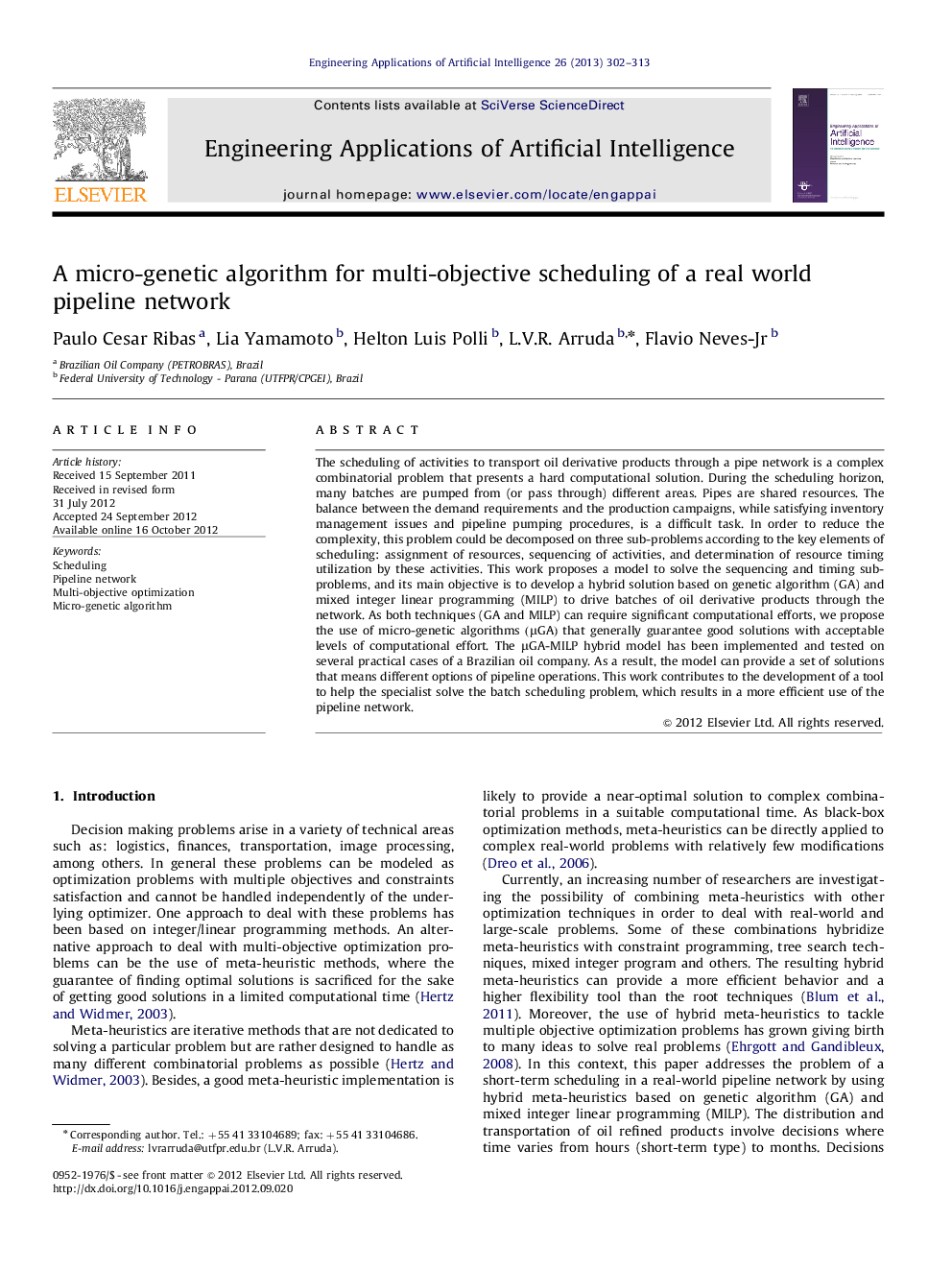 A micro-genetic algorithm for multi-objective scheduling of a real world pipeline network