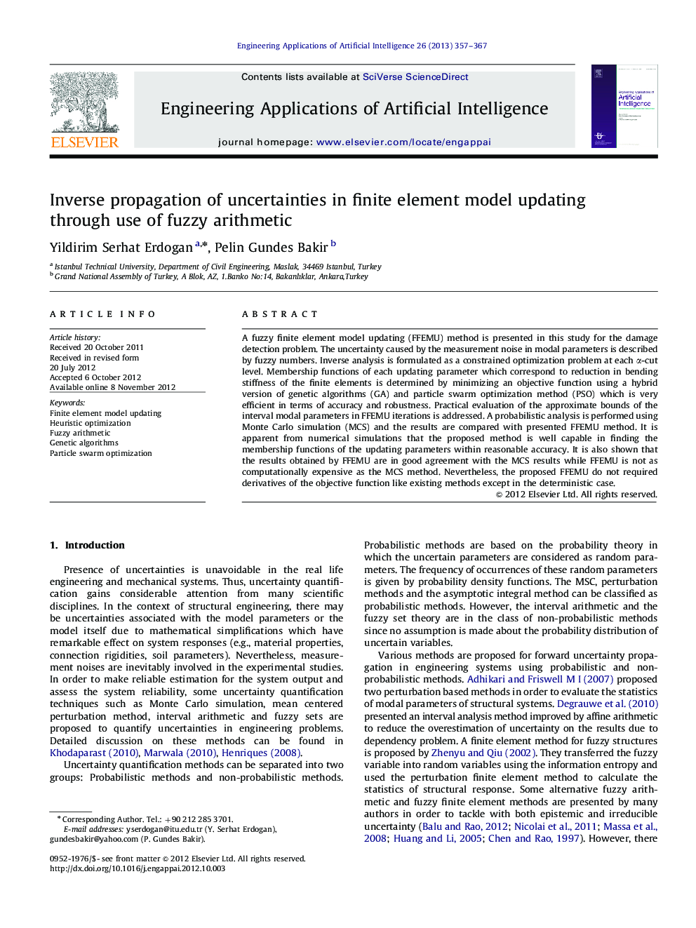 Inverse propagation of uncertainties in finite element model updating through use of fuzzy arithmetic