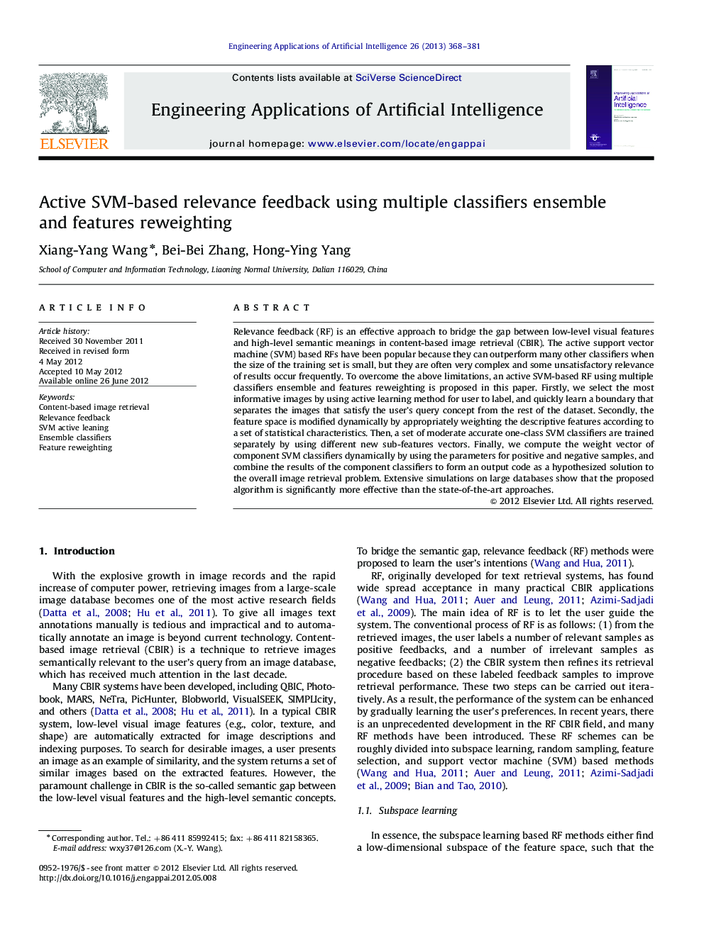 Active SVM-based relevance feedback using multiple classifiers ensemble and features reweighting
