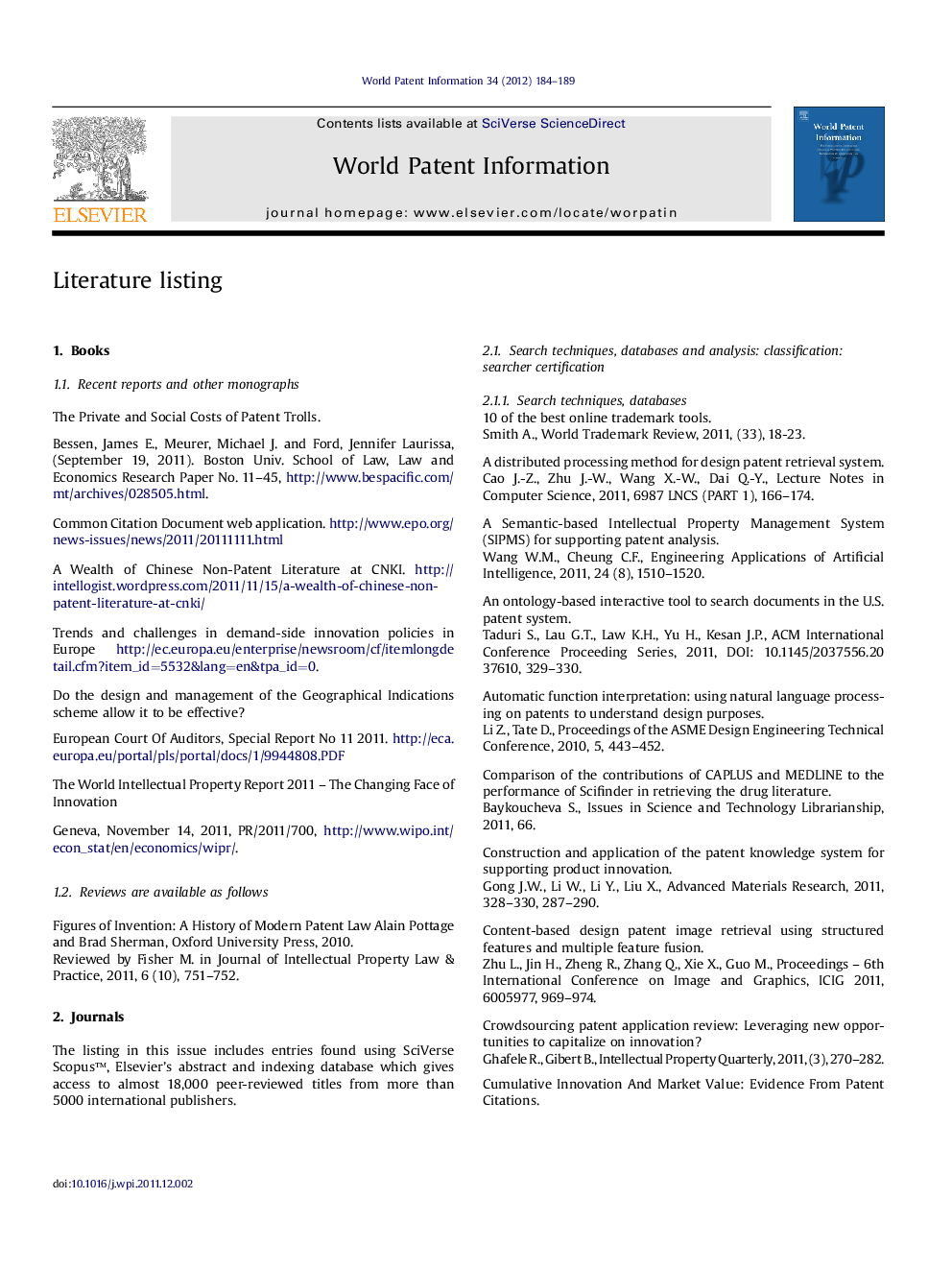 عکس صفحه اول مقاله: Literature listing Literature listing