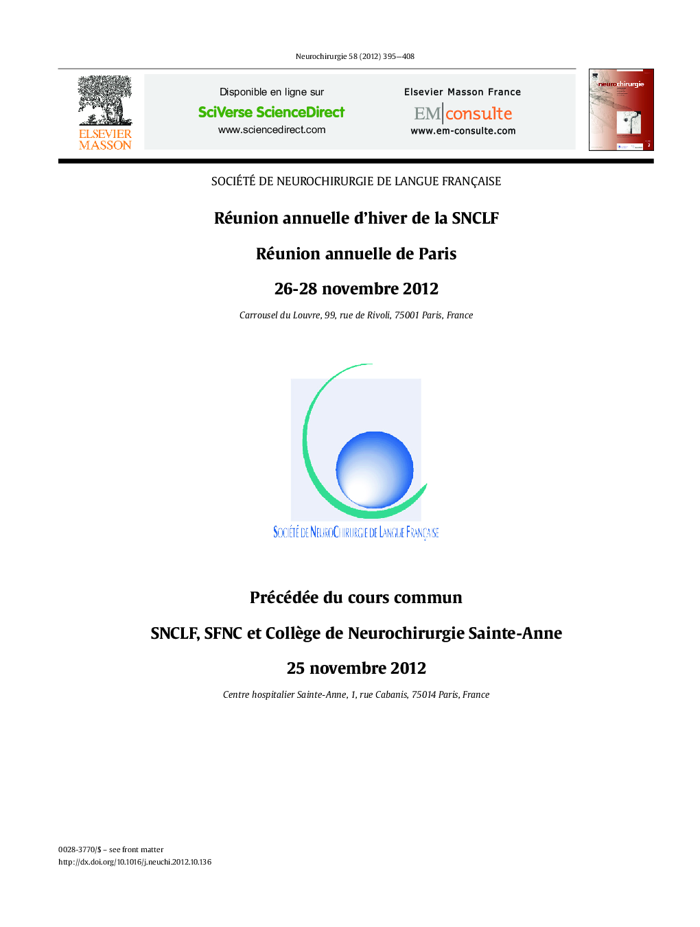 عکس صفحه اول مقاله: ProgrammeRéunion annuelle d'hiver de la SNCLF. Réunion annuelle de Paris. 26-28Â novembre 2012 ProgrammeRéunion annuelle d'hiver de la SNCLF. Réunion annuelle de Paris. 26-28Â novembre 2012
