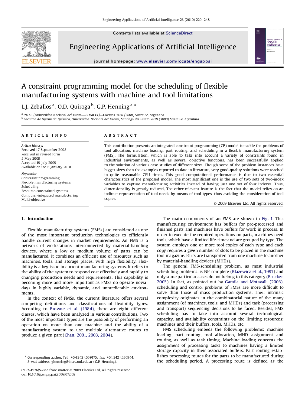 A constraint programming model for the scheduling of flexible manufacturing systems with machine and tool limitations