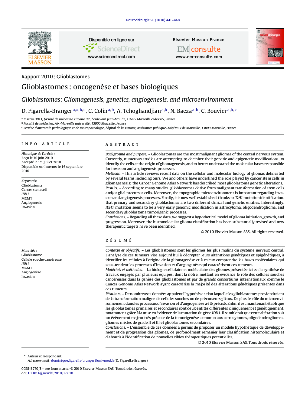 GlioblastomesÂ : oncogenÃ¨se et bases biologiques