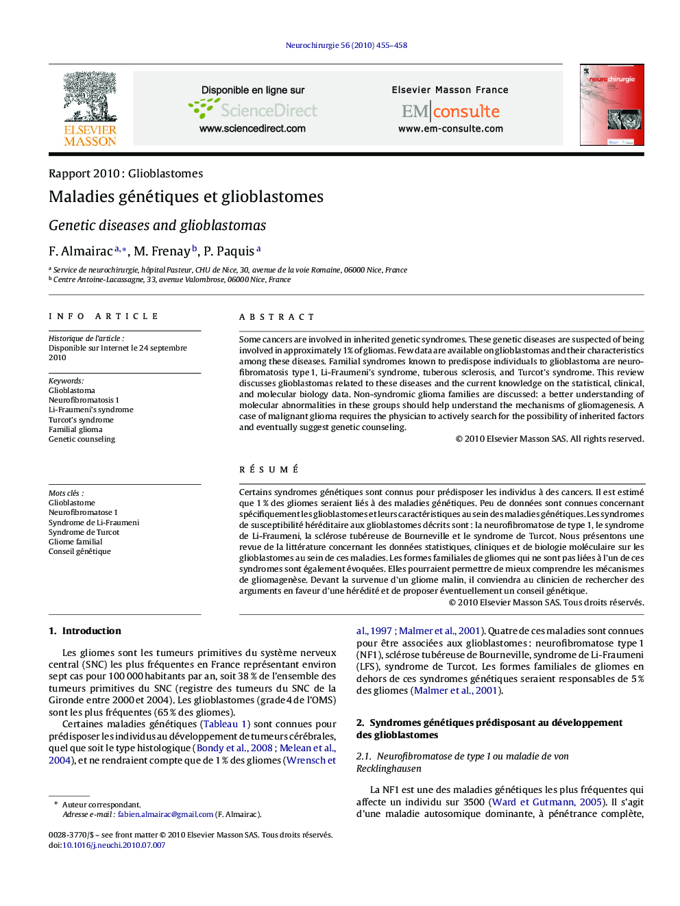 Maladies génétiques et glioblastomes