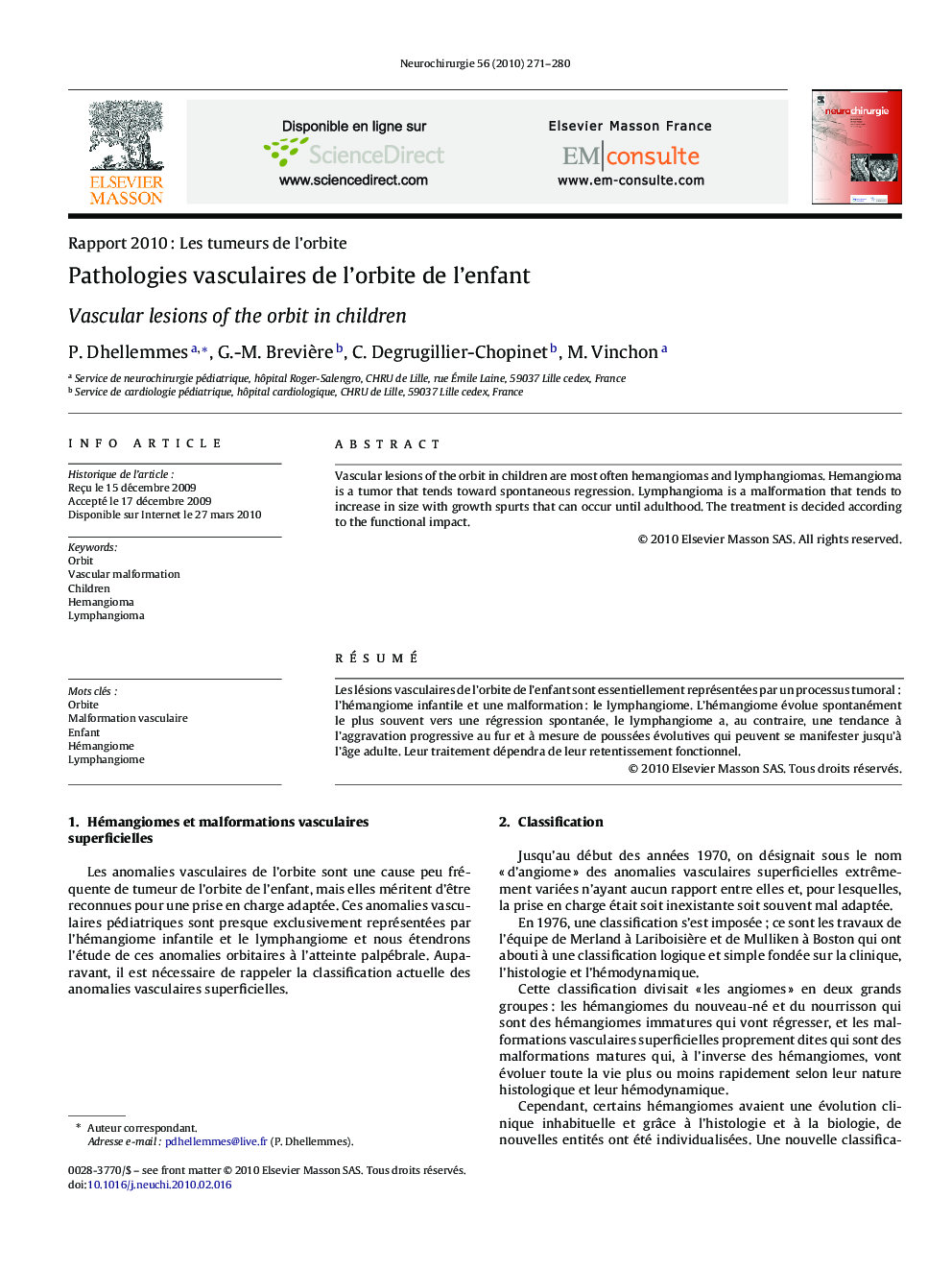 Pathologies vasculaires de l'orbite de l'enfant