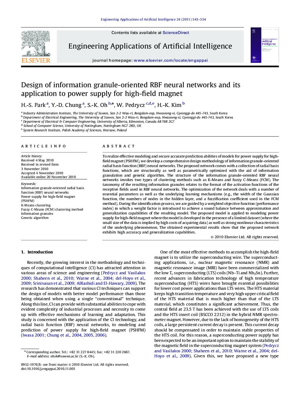 Design of information granule-oriented RBF neural networks and its application to power supply for high-field magnet