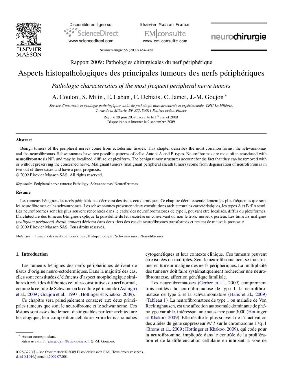 Aspects histopathologiques des principales tumeurs des nerfs périphériques