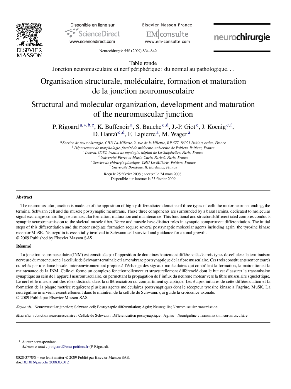 Organisation structurale, moléculaire, formation et maturation de la jonction neuromusculaire