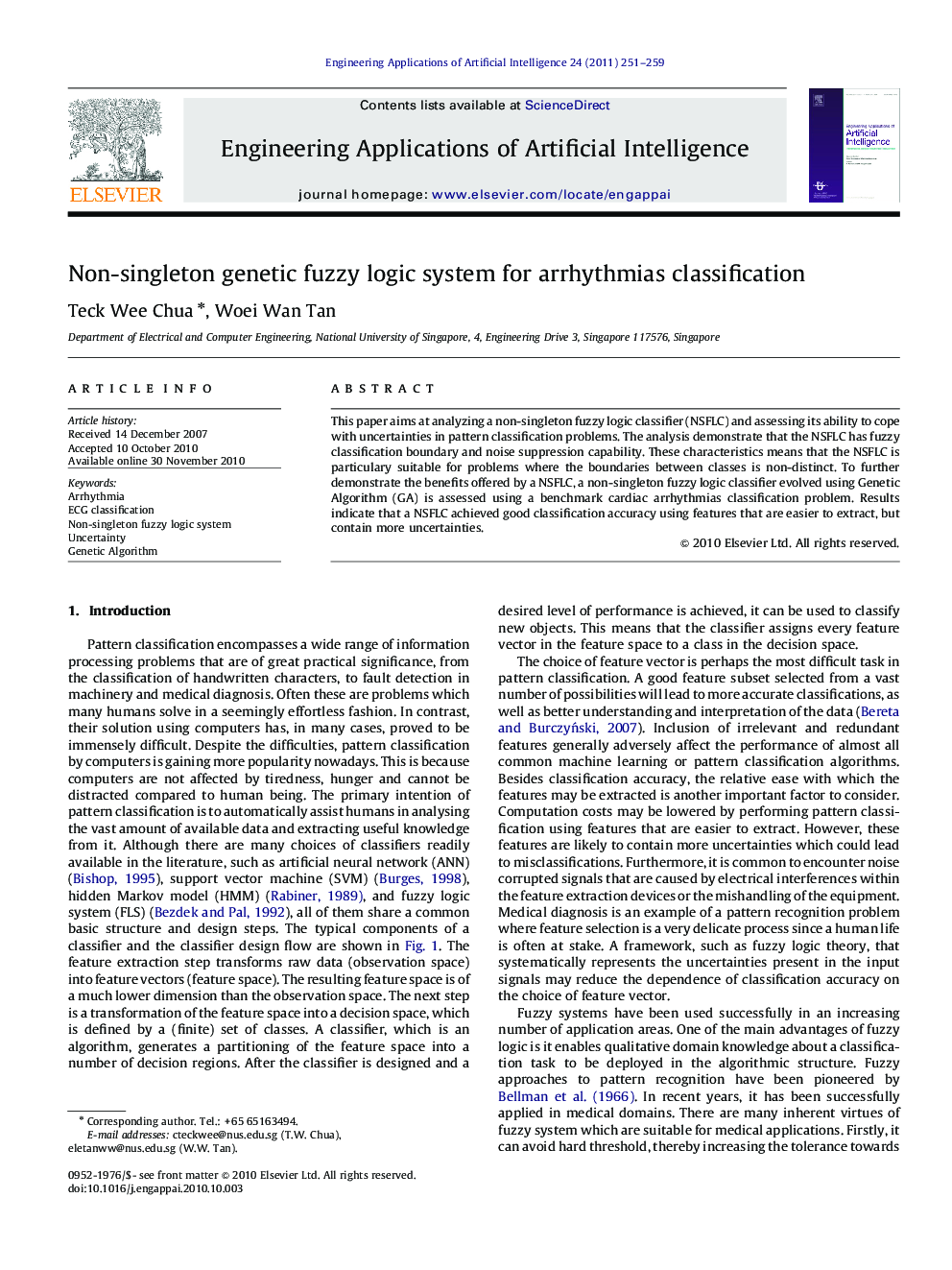 Non-singleton genetic fuzzy logic system for arrhythmias classification