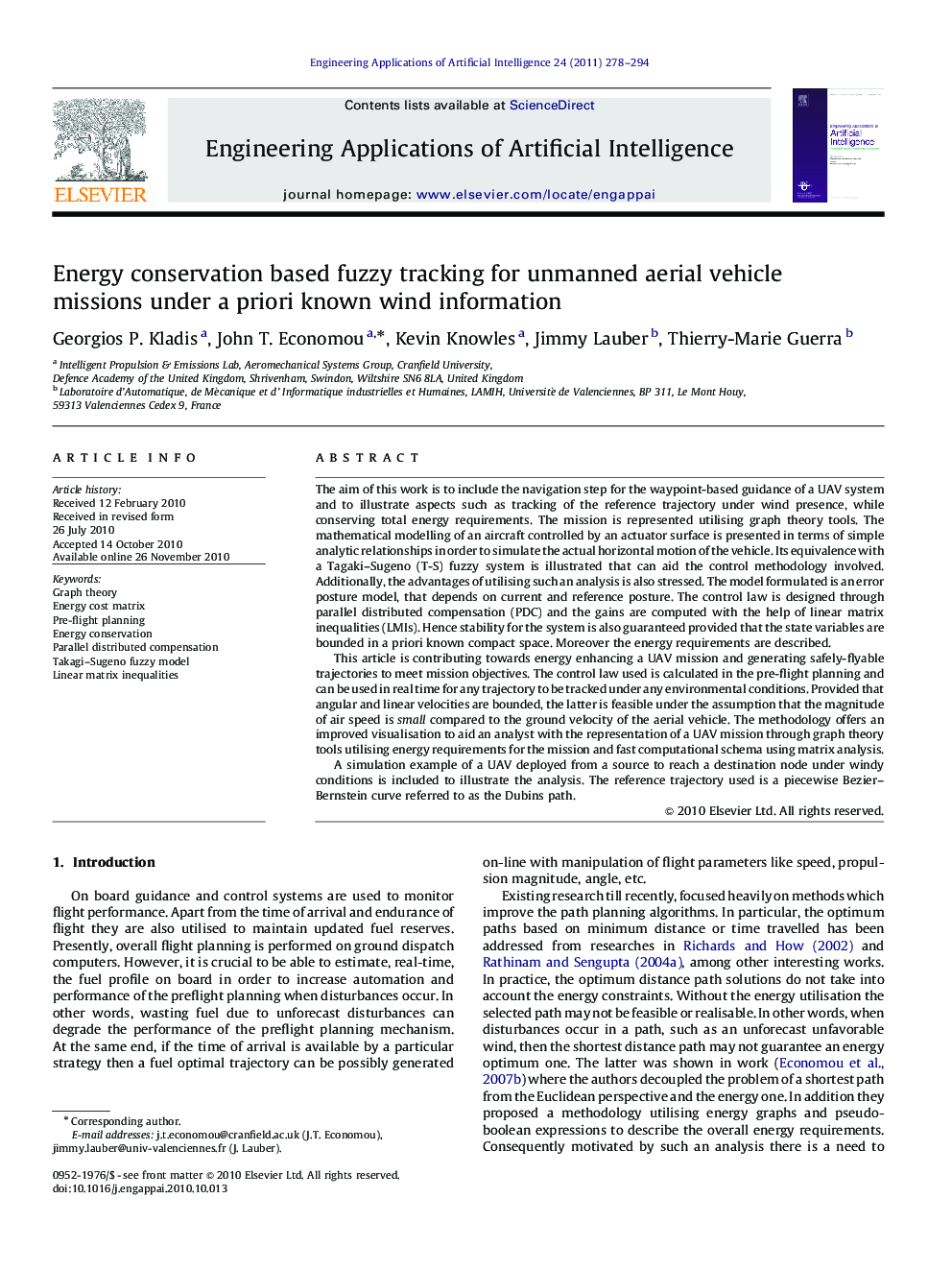 Energy conservation based fuzzy tracking for unmanned aerial vehicle missions under a priori known wind information