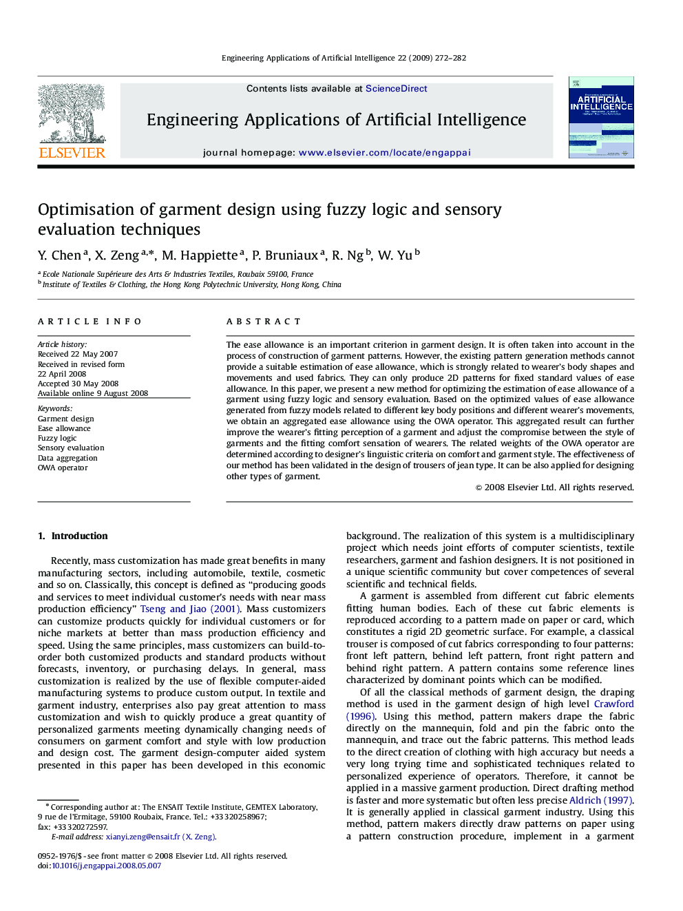 Optimisation of garment design using fuzzy logic and sensory evaluation techniques