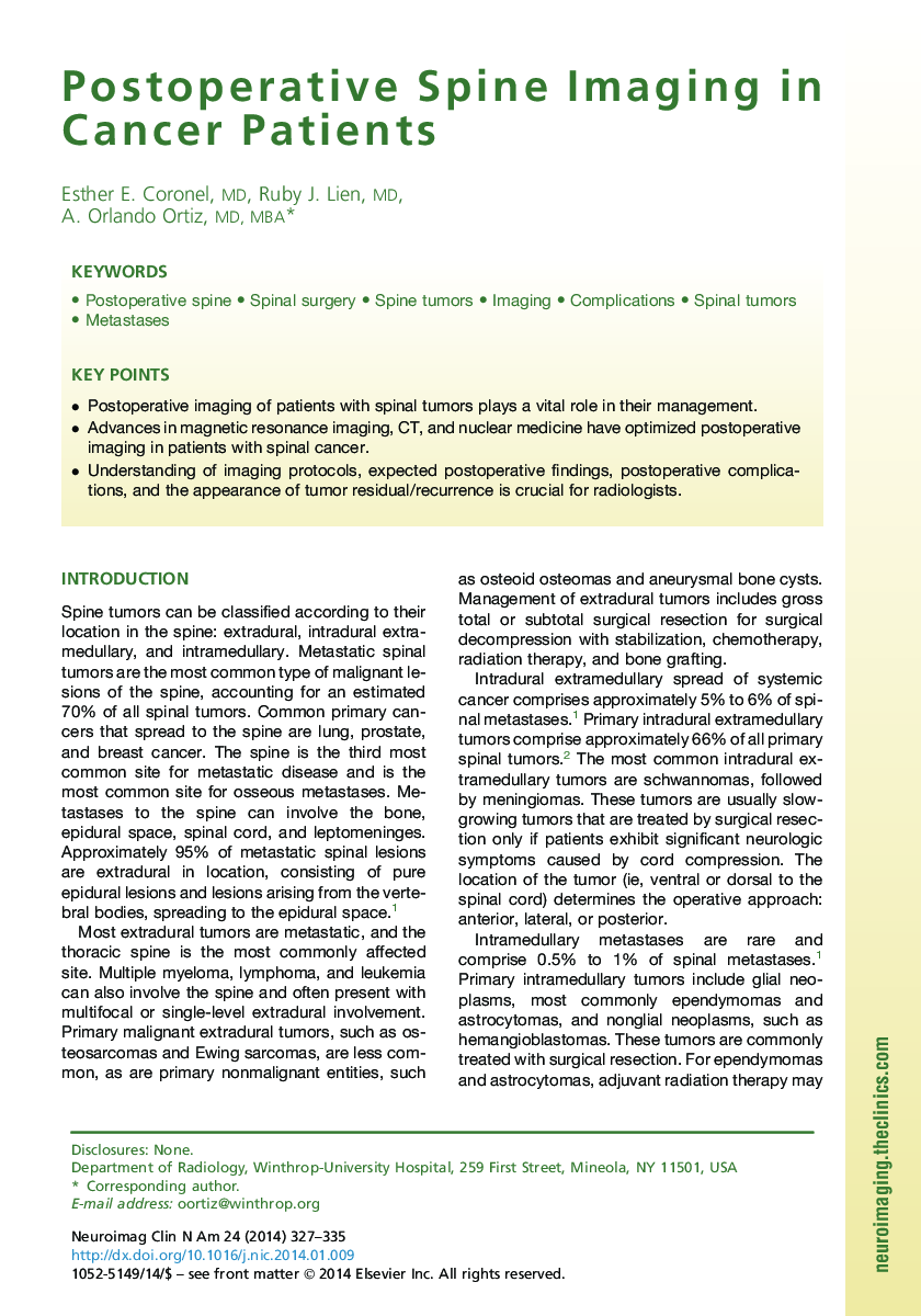 Postoperative Spine Imaging in Cancer Patients