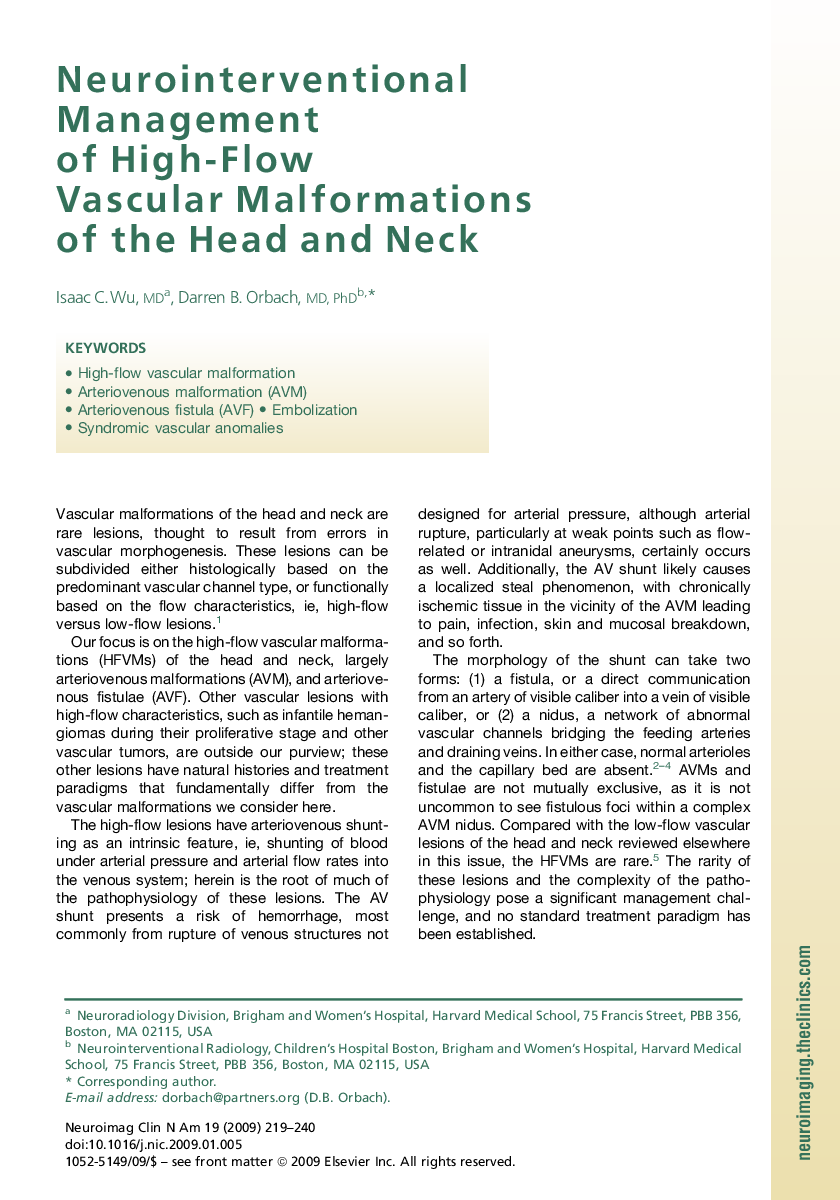 Neurointerventional Management of High-Flow Vascular Malformations of the Head and Neck