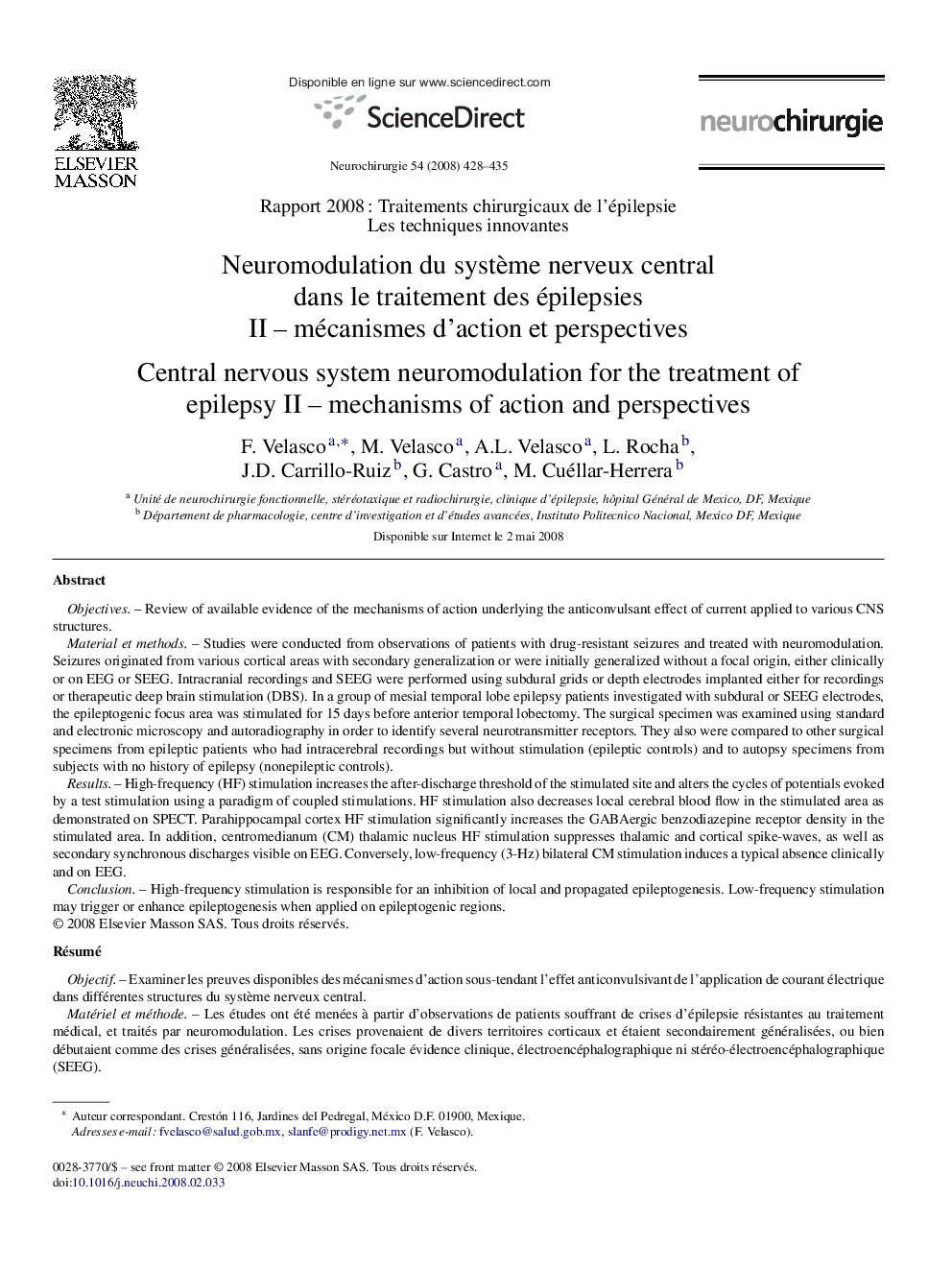 عکس صفحه اول مقاله: Neuromodulation du système nerveux central dans le traitement des épilepsies II - mécanismes d'action et perspectives Neuromodulation du système nerveux central dans le traitement des épilepsies II - mécanismes d'action et perspectives