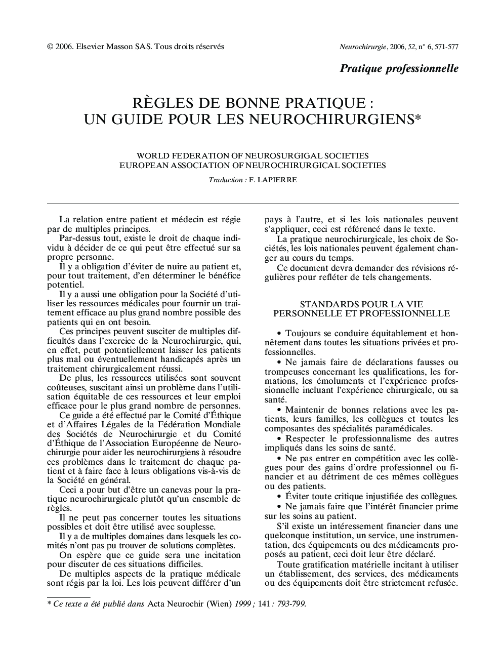 RÃ¨gles de bonne pratique : un guide pour les neurochirurgiens*
