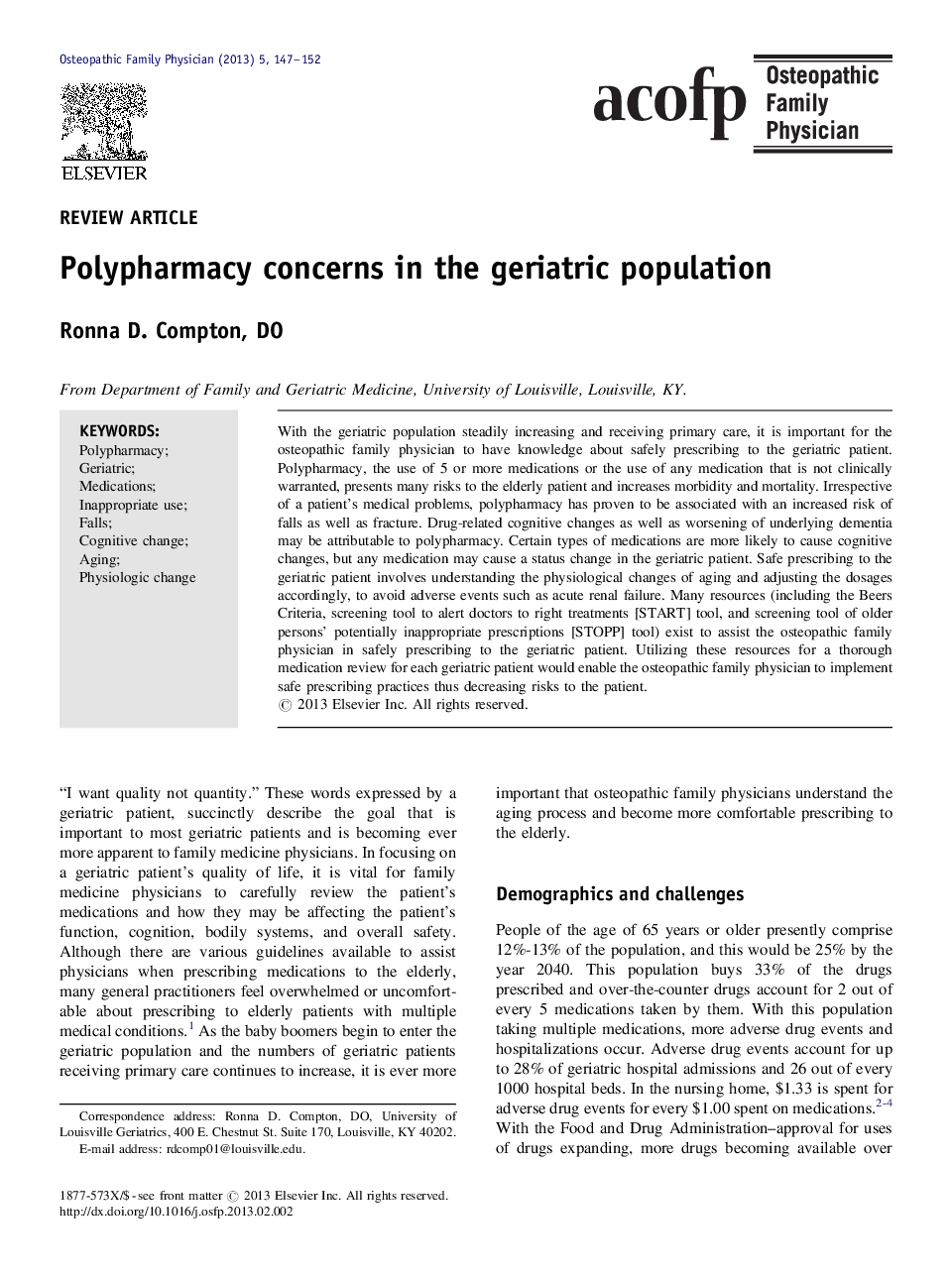 Polypharmacy concerns in the geriatric population