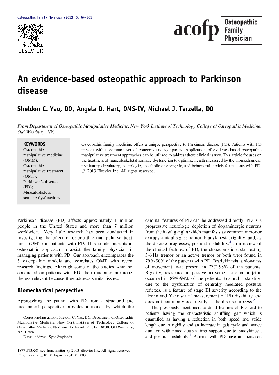 An evidence-based osteopathic approach to Parkinson disease