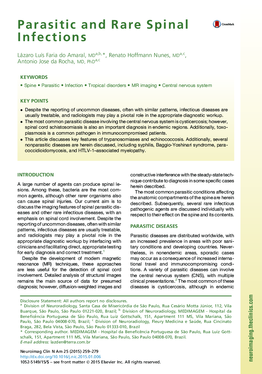 Parasitic and Rare Spinal Infections