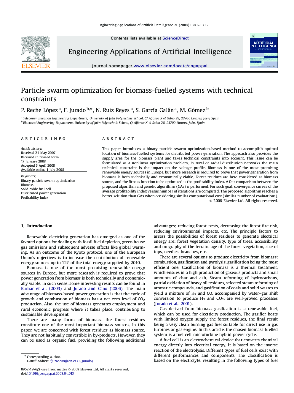 Particle swarm optimization for biomass-fuelled systems with technical constraints